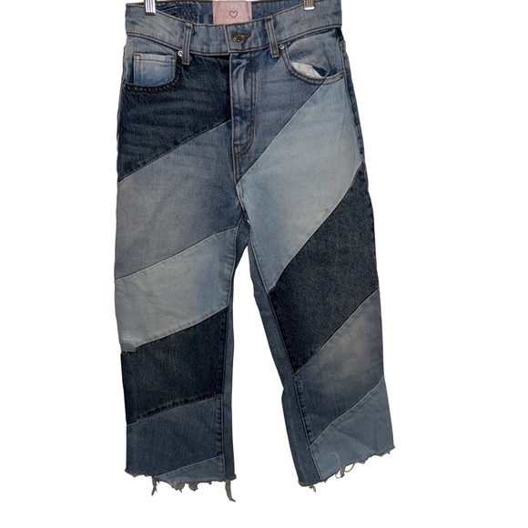Revice Denim Women's Patchwork‎ Jeans Size 25 USA Made Diagonal Panel Raw Hem - Picture 1 of 4